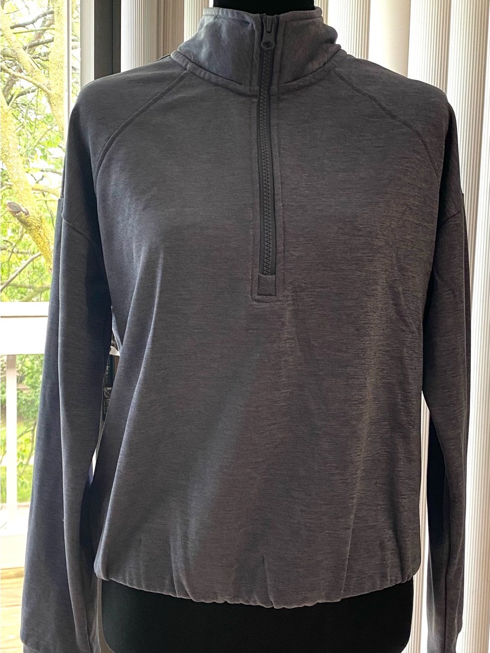 Women’s Zip-Up Mock Neck Sweater -Blue Gray